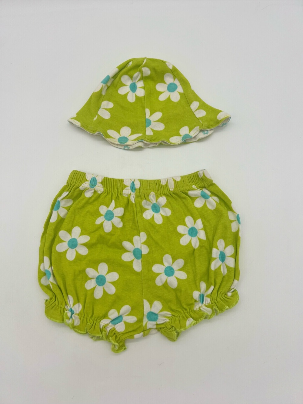Gerber Baby Green Floral Cotton Shorts Hat Set 6-9 Months